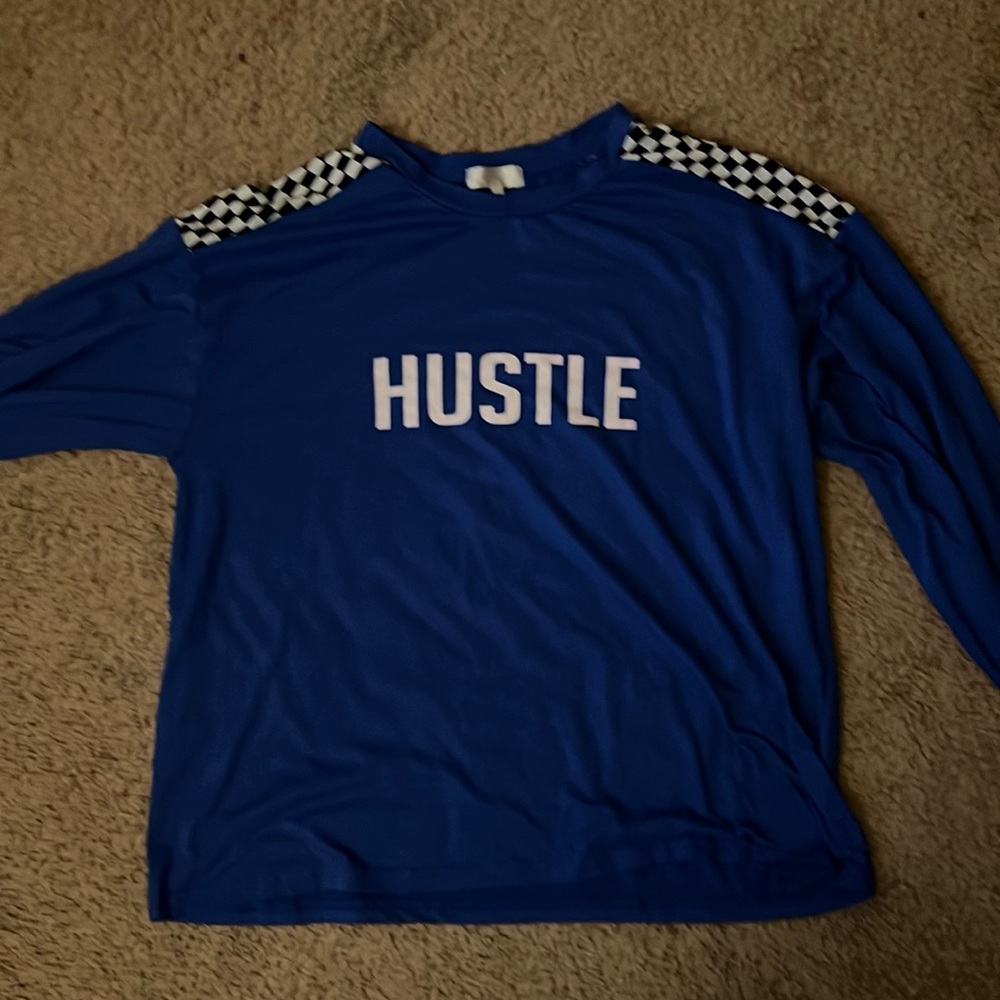 Stylish “Hustle” checkered long sleeve shirt